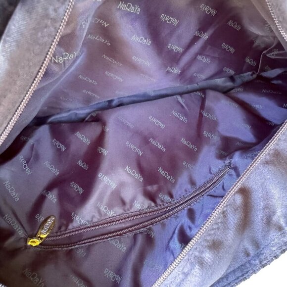 NaRaYa Navy Crinkle Textured Dual Handles & Zipper Closure Handbag Totebag - Picture 3 of 8